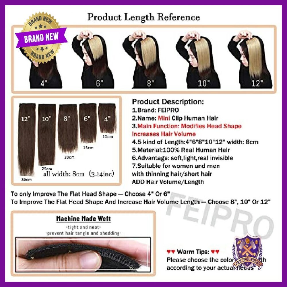 10 Inch Remy Human Hair Extensions Clip In Topper For Thinning Hair - Picture 3 of 7